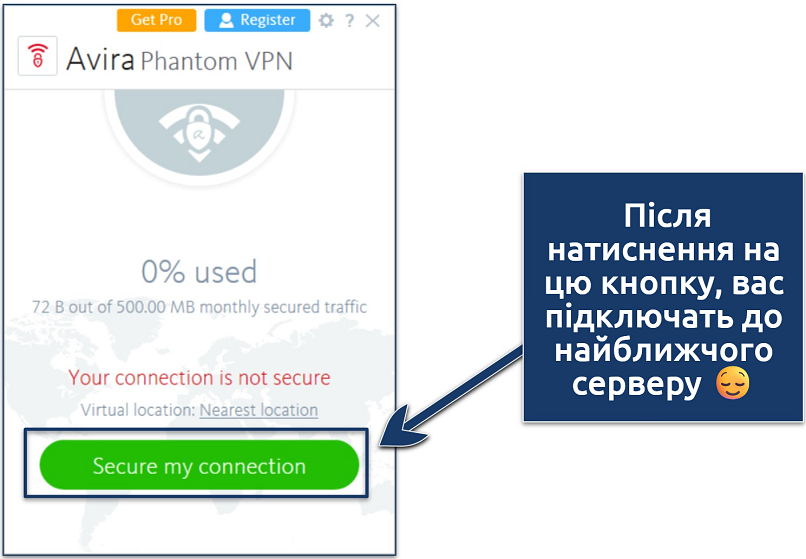 Screenshot showing how to enable Avira Phantom VPN